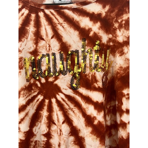 Saturdaze Pajama Set Naughty Tie Dye Rust Cream Pants and Cropped Top Sequins L - Picture 5 of 10